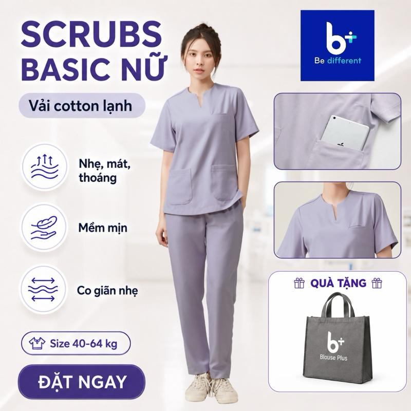 Set Bộ Đồ Trực SCRUBS Nữ Basic - Bác Sĩ, Y Tá, Nhân Viên Phòng Khám, Nha Khoa, Spa - Chất Cotton Lạnh - Size 40-64 Kg | BLOUSE PLUS - Đồ Trực Y Khoa BASIC SCRUBS