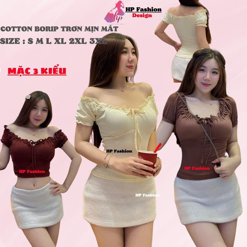 Áo thun body tay bèo ngắn nhún thun cổ vuông, áo nữ kiểu mặc được trễ vai nữ basic vải thun cotton borip trơn basic co giãn 4 chều thoáng mát thấm hút mồ hôi size S M L Xl XXL  có bigsize mùa hè HP44