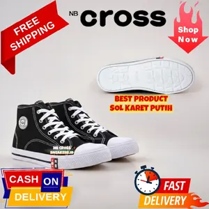 Sepatu Sekolah Tinggi Tali NB CROSS (SOL PUTIH) Fashion Casual & Boot Tali untuk Anak SD SMP SMA Laki Perempuan Bahan Kanvas Outsole PVC TANPA BOX