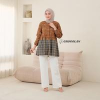 Gambar GROGOLAN Blouse Batik Wanita Lengan Panjang Atasan Batik Kerja Zena - Zena, M dari Grogolan Official Kota Pekalongan 4 Tokopedia