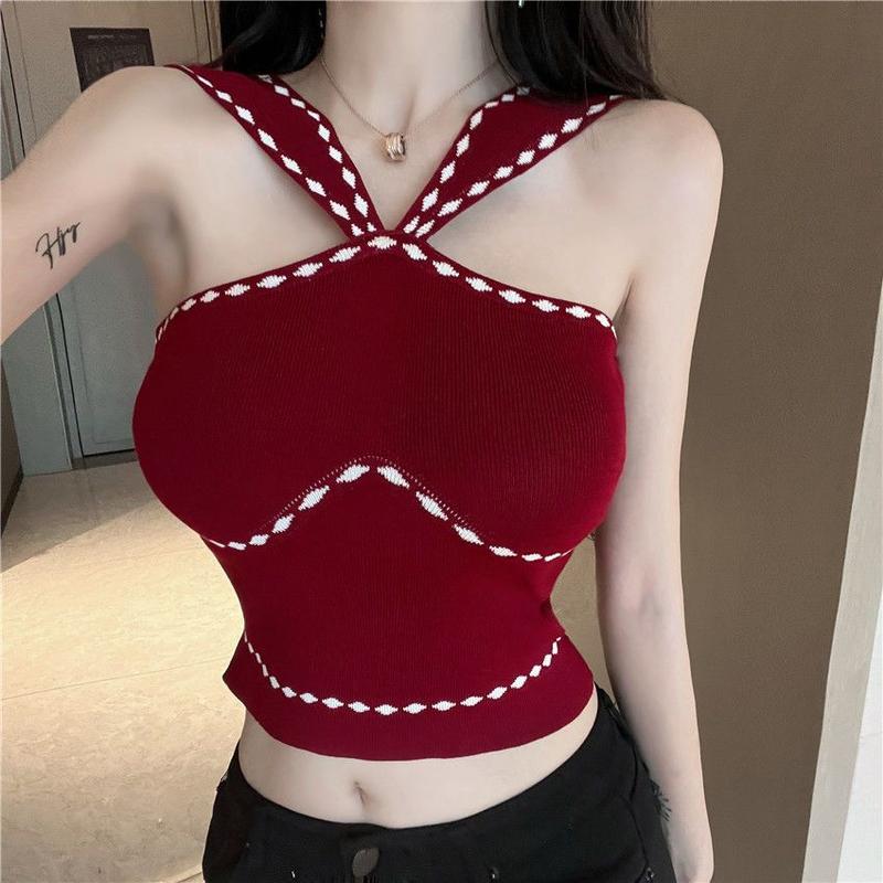 Knitted Halter Spaghetti Straps Top French Minority Sweet Slim - TikTok ...