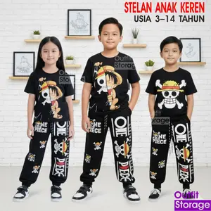 Stelan Skena Anak Celana Baggy Pants dan Kaos Distro Keren One set Unisex Cewek Cowok Usia 3-12 tahun