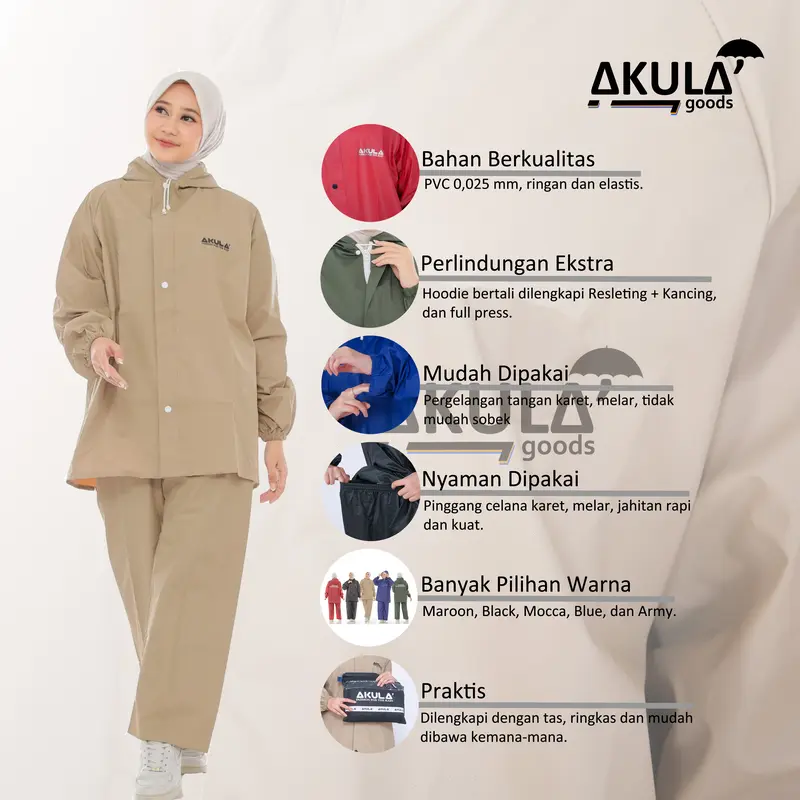JAS HUJAN AKULA Setelan Baju Celana Raincoat Mantel Mantol Cream Dewasa 1