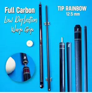Stick billiard full carbon 20 Oz Jaguar 314 Extencion / Stick Play Low Deflection High Akurasi 12,5 mm tip rainbow