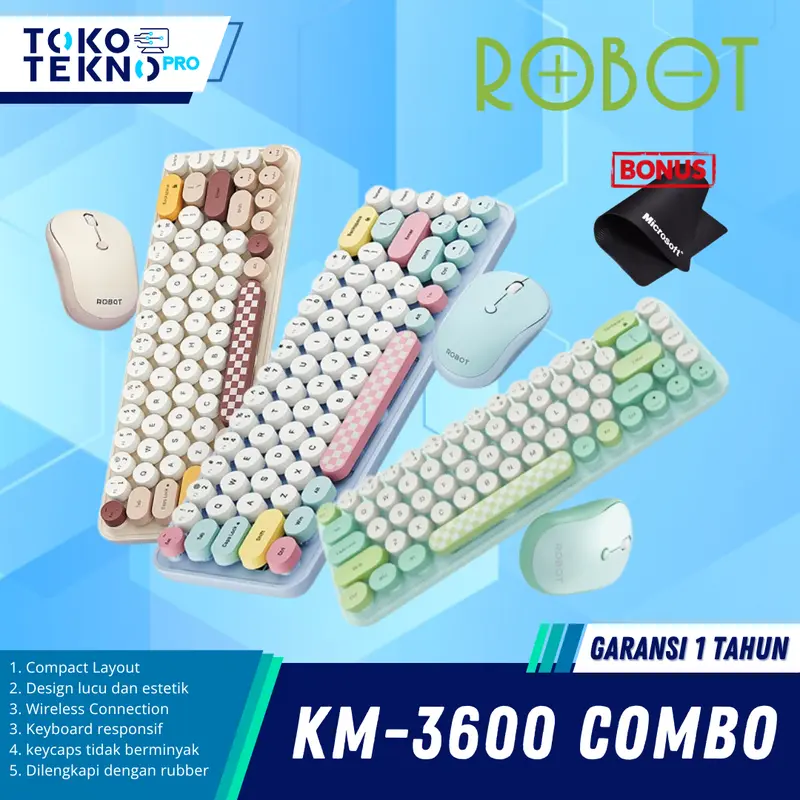 Robot KM3600 / KM-3600 Pastel Colorful Keyboard Dan Mouse Wireless Combo 0