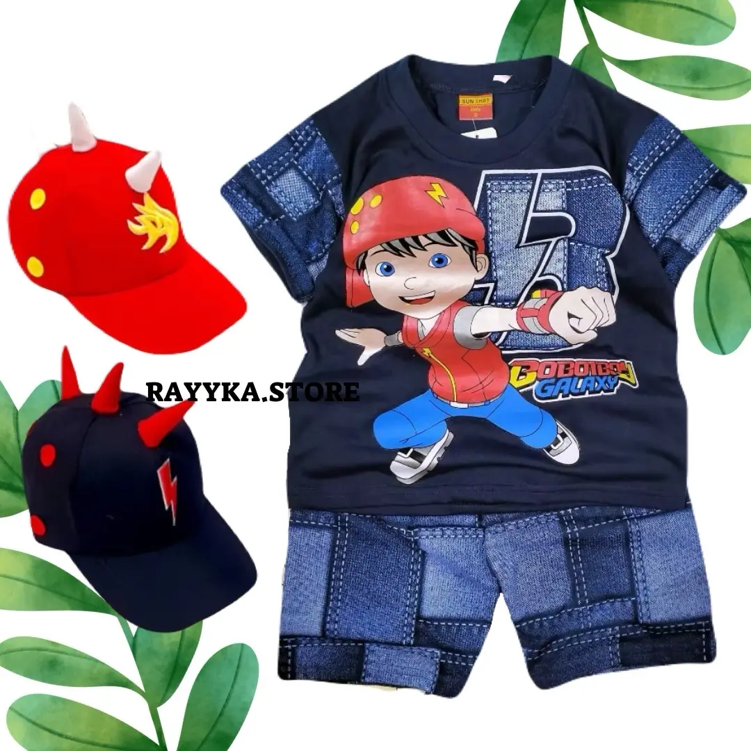 BAJU ANAK BOBOIBOY SETELAN ANAK LAKI LAKI SERIAL KARTUN FAVORIT ADA TOPI UNTUK UMUR 1-10 TAHUN Laki-Laki Katun Parsel Bayi