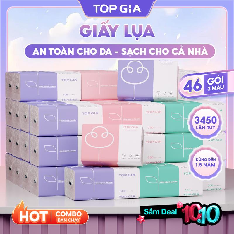 [ DEAL LIVE ] Thùng 46 gói giấy ăn rút Topgia, khăn giấy tiện lợi Giấy Ăn Topgia Giấy Vệ Sinh 3 màu 4 lớp F0100