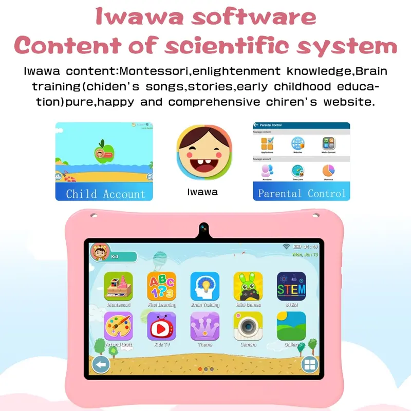 Hadiah anak-anak - kemasan tas mainan Hancdon Kids Study Tab F06 Android komputer tablet anak-anak pendidikan pembelajaran layar sentuh IPS 7 inci WiFi khusus 4