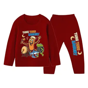 Setelan Lengan Panjang Anak laki-laki Tung Tung Sahur Baju Tidur Piyama Ukuran 1-10 Tahun Anak Laki-laki ID-1797