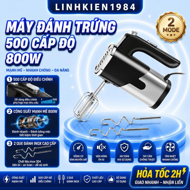 Máy Đánh Trứng Cầm Tay 5 Tốc Độ 800W Máy Đánh Bọt Máy Tạo Bọt
