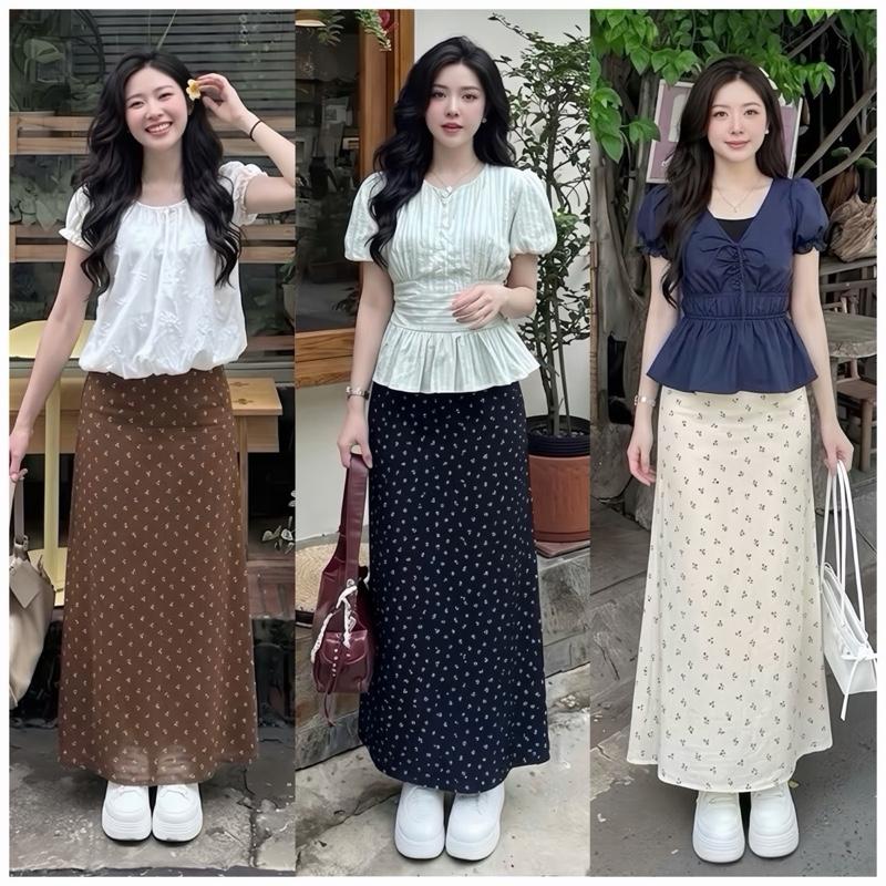 [ Deal Mở Bán - Váy 2 lớp ]  Chân váy dài đũi hoa nhí dáng dài 90cm khoá lưng sau sau có sẻ tà Mã2368