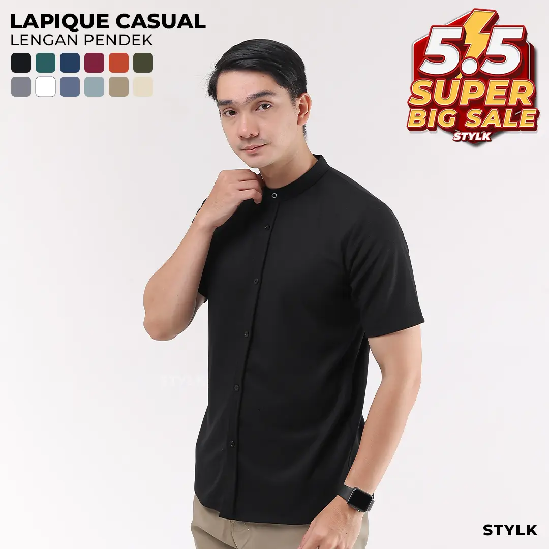 Kemeja Hitam Pria Casual Lengan Pendek Slim Fit Anti Kusut Nyaman dan Lembut - Stylelaki LAPIQUE
