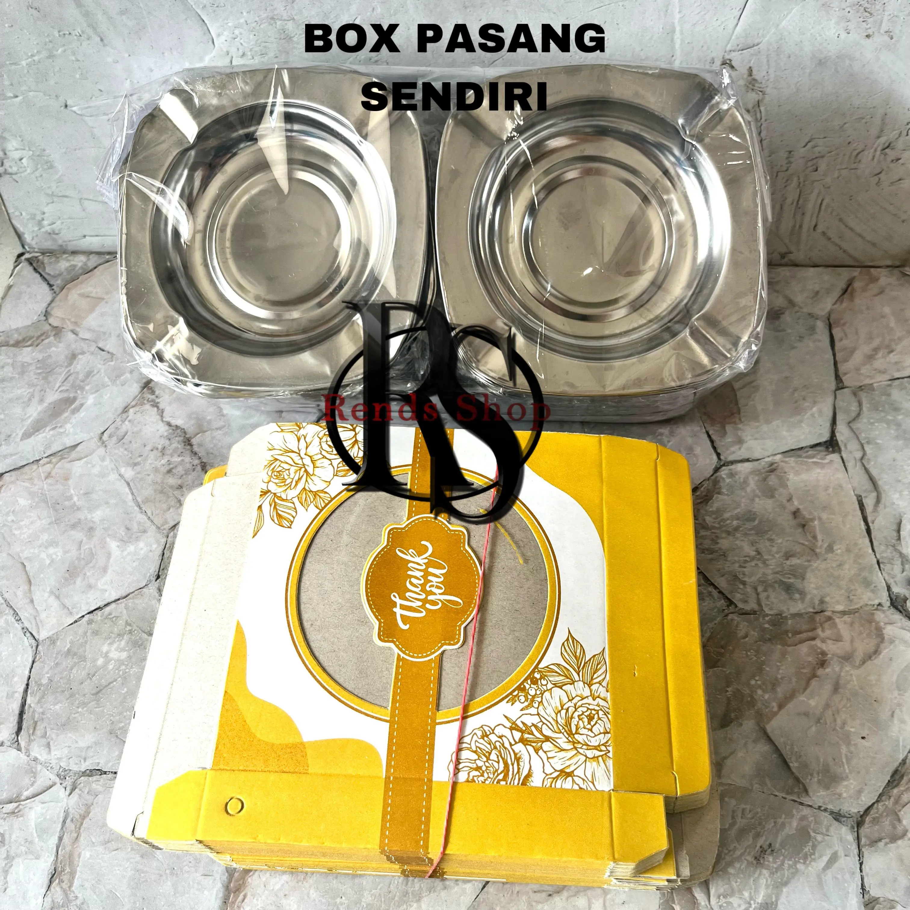Souvenir ( isi 100 ) Asbak Berbahan Stainless Kemasan Box Pasang Sendiri Free Ucapan Terima Kasih