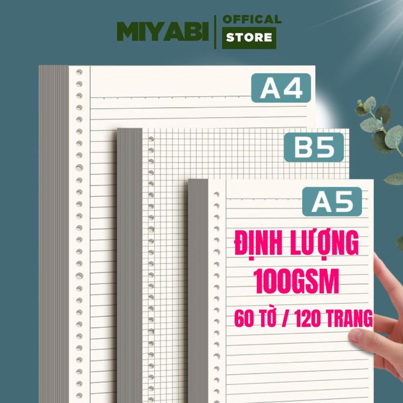  Giấy sổ còng giấy refill ruột sổ còng A5 B5 A4 20 26 30 lỗ sổ còng giấy còng refill caro kẻ ngang nhiều lỗ - MIYABI 