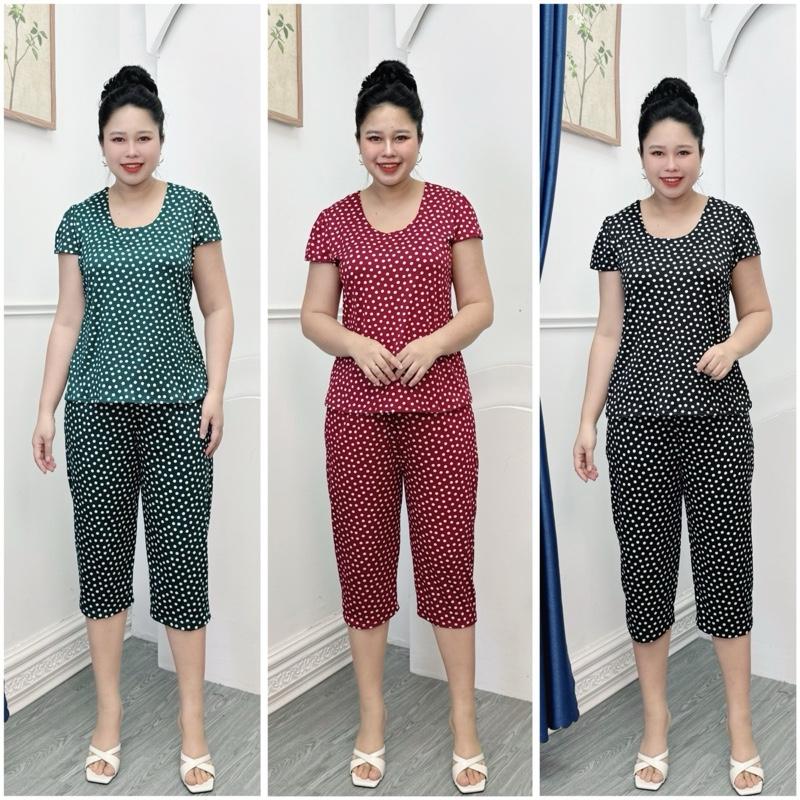 L69 Đồ bộ trung niên LỬNG ỐNG RỘNG thun misa co giãn mềm mát 45kg-90kg Nữ Áo Women Top