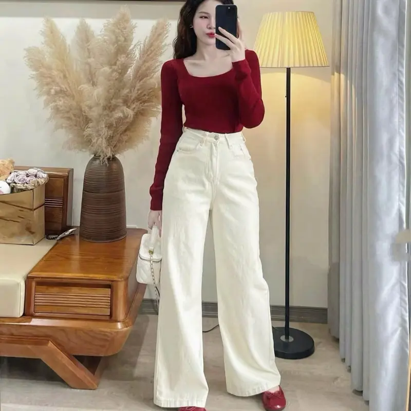 [ Xuông Nấm Lùn Dài 93cm ] Quần Jean Nữ Lưng Cao Dáng Xuông mặc Tôn dáng Đ1111 | BigBuy360 - bigbuy360.vn