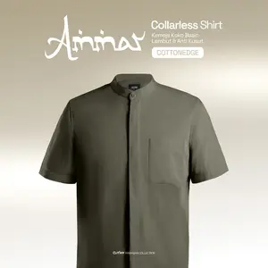 CUTOFF Ammar Collarless Shirt Kemeja Koko Cotton Formal Basic Polos Pria Lengan Pendek