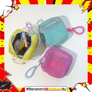 Korean Pouch Make Up Jala Mesh Dompet Mini Penyimpanan Kosmetik Kabel Charger Travel Organizer