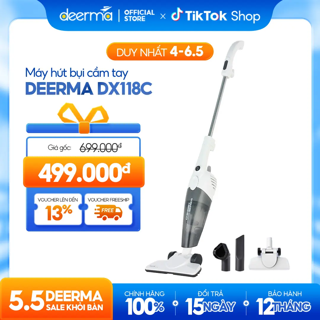 Máy hút bụi cầm tay Deerma DX118C màu xám vệ sinh hút bụi 2 trong 1 đa năng phiên bản quốc tế - Bảo hành 12 tháng