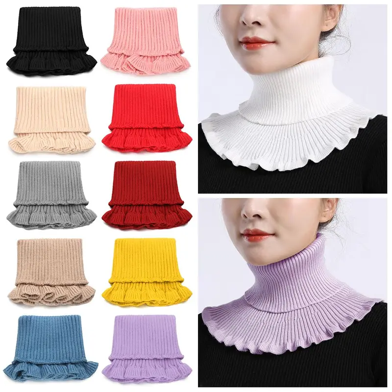 Cổ áo giả dệt kim chống gió Ấm áp Thời trang có thể tháo rời với tai gỗ Khăn quàng cổ mùa đông cho nam và nữ 0