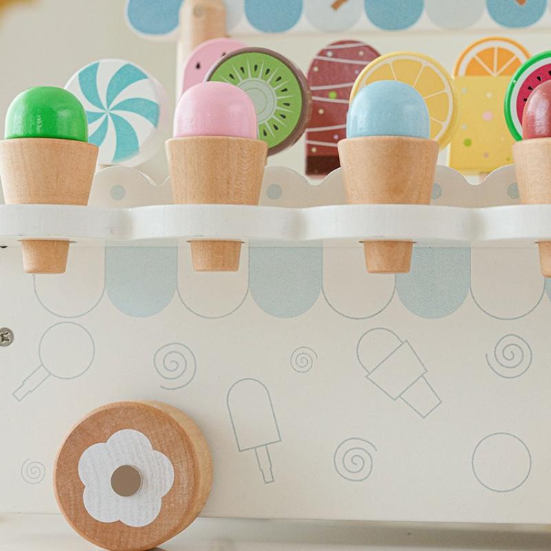 Wooden simulation ice cream cone ice cream machine, boys and girls ice cream cart, children play house toys gifts 5