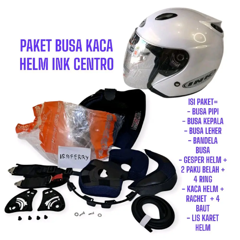 Paket Busa Helm Ink Centro Jet Fullset + Kaca Anti Gores Coating - Motorcycle, Bening AG - Karet, Baut