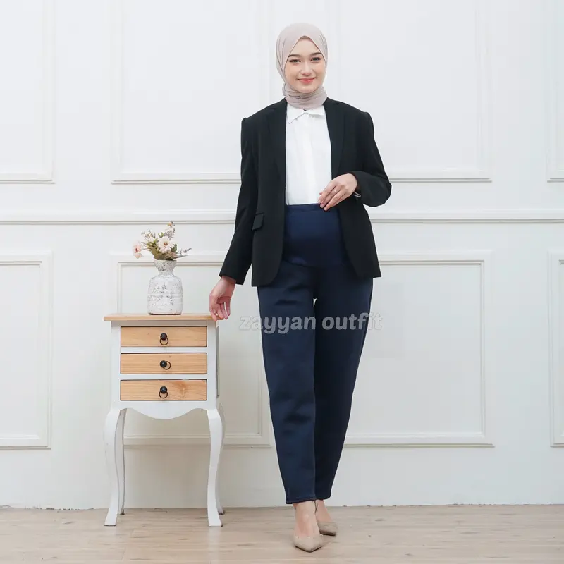 Celana Ibu Hamil Kerja Scuba Premium Jumbo Wanita Office Termurah pinggang elastis Hitam navy scuba 4