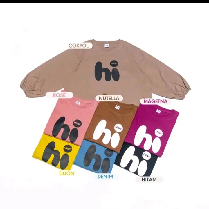 KAOS LENGAN PANJANG MOTIF HI                    -atasan wanita T-shirt Blouse with say Hi t-shirt opersize Baju crop top casual lerist 5