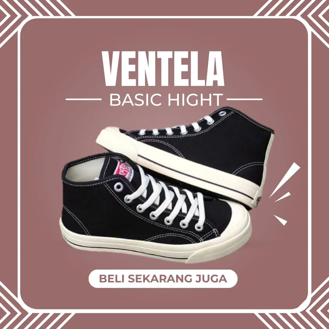 Sepatu Ventela Basic Hight Low Black Natural - Casual Shoes Sneakers Pria Wanita Canvas