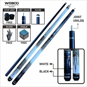 Weboo Stick Billiard Carbon Play Pattern Bitmap Black White Joint Uniloq Tip 12,5 mm High Akurasi