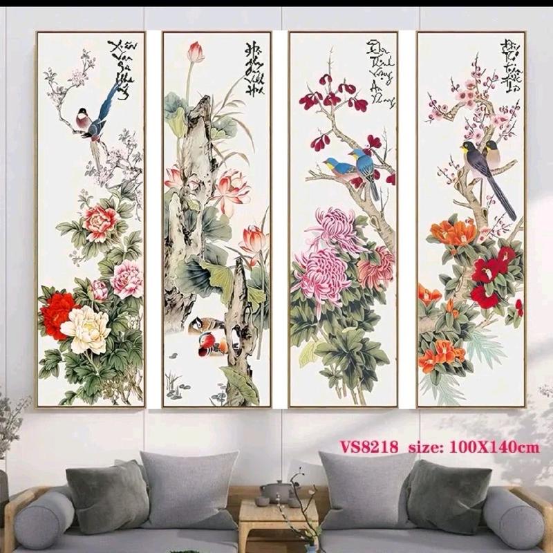 Tranh thêu chữ thập Xuân Hạ Thu Đông MN0275 vs8218-140x100cm thêu thường