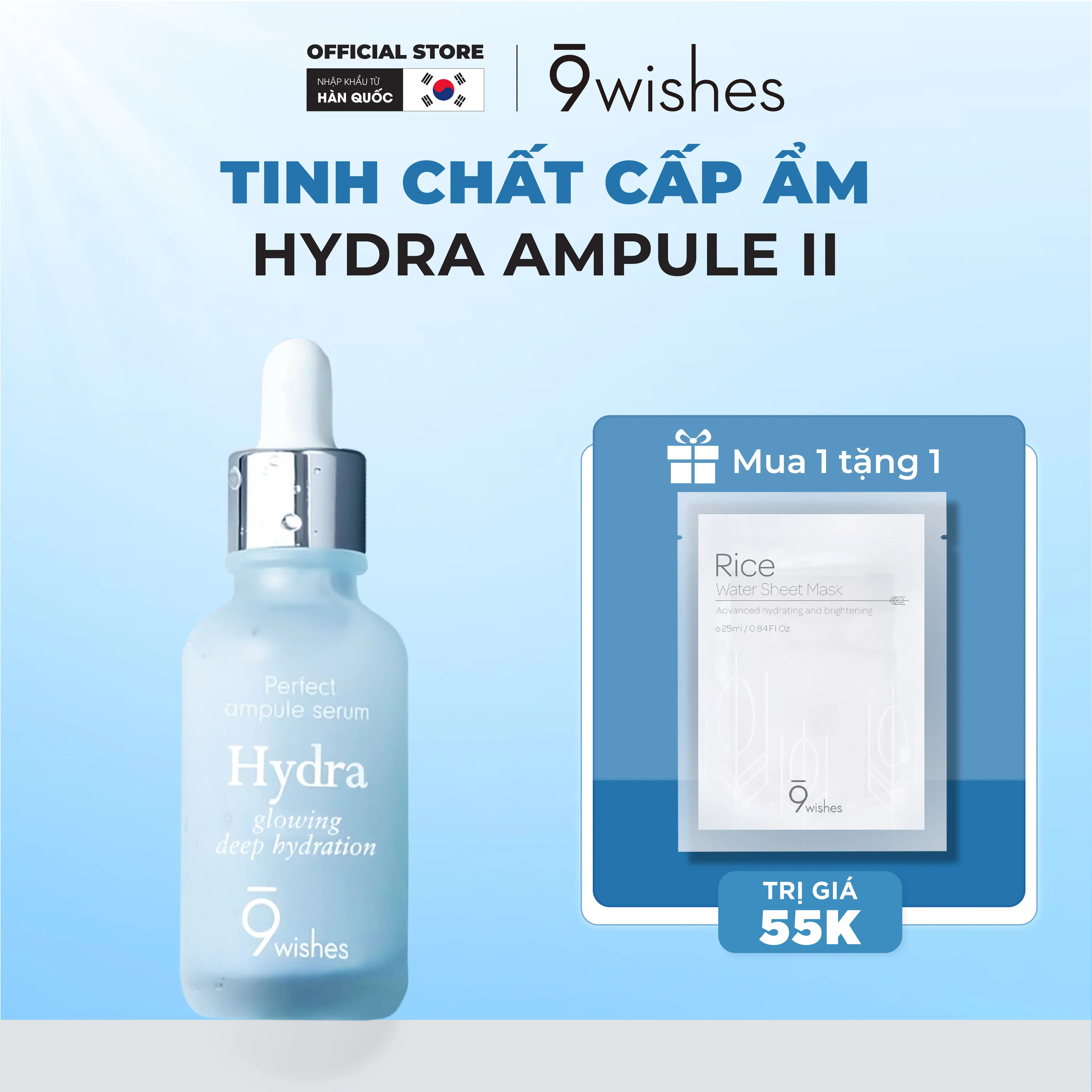 [Quà tặng 1 mask] Tinh chất dưỡng ẩm 9Wishes Hydra Skin Ampule II 30ml