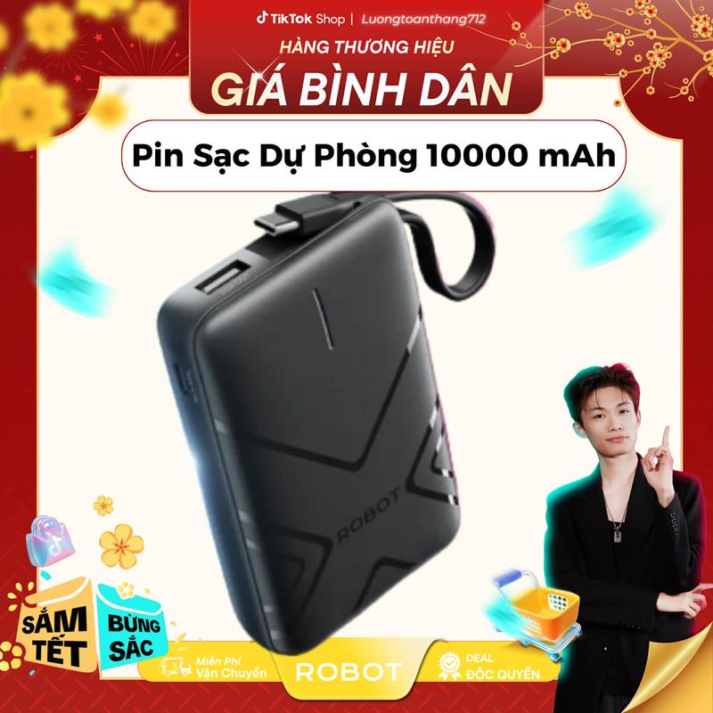   Deal Độc Quyền x LTT  Pin Sạc Dự Phòng 10000 mAh ROBOT RT17 Tích Hợp Cáp Sạc Type C Cổng Ra USB | Bảo Hành 12 Tháng 
