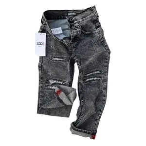 Popdob Celana Jeans Ripped Sobek Anak Hitam Sandwash Softjeans