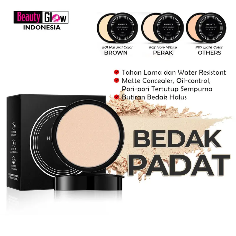 Bedak Glowing Tahan Air & Keringat Bedak Padat Natural Compact Powder Waterproof - 3 Varian 0