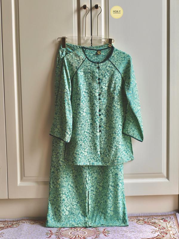 DL157 GẤM CẢ BỘ XANH NGỌC BÍCH ( Họa Y Pháp Phục) bộ Đồ Lam Đi chùa - Phật Tử Nữ - Chất lụa cao cấp- Size S M L XL  XXL-Truyền Thống Thường Mặc Women thanh Lịch  áo hoa sen Voi trung niên bà ba big