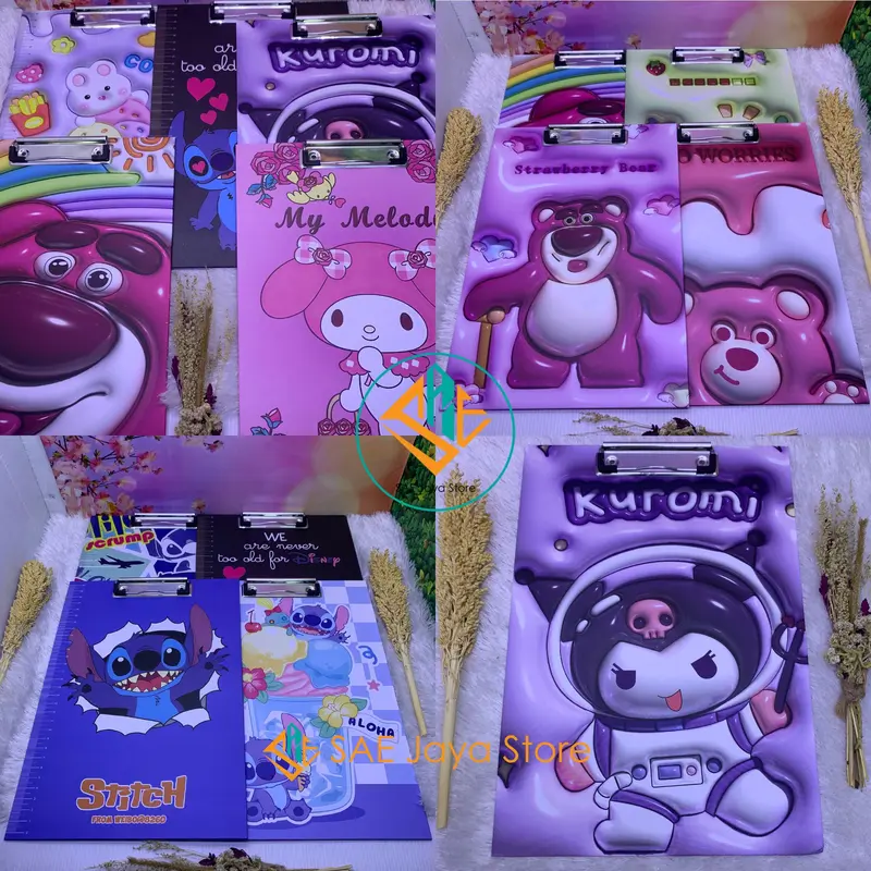PAPAN DADA ALAS UJIAN MOTIF LOTSO SANRIO STITCH DAN RABBIT UKURAN A4 / PAPAN JALAN / PAPAN UJIAN 0