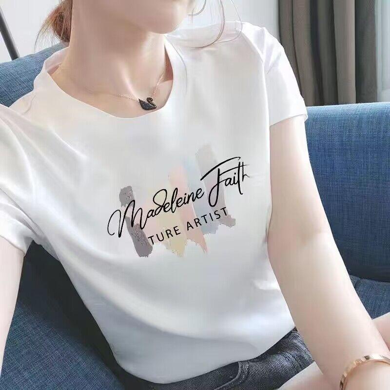Áo Phông Ngắn Tay Màu Trắng, Dành Cho Nữ, Trang Phục Mùa Hè, Phong Cách Đi Chơi Đơn Giản, Dáng Rộng Và Ôm Sát, Cỡ Lớn, Áo Phông Cổ Tròn Tay Lỡ, Áo Sơ Mi Cơ Sở, [45% Tỷ Lệ Mua Lại] 1