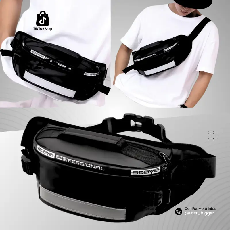 Tas Pinggang Multifungsi Hitam Elegan Slingbag - Tas Selempang Pria Premium Terbaru Waistbag AS 0