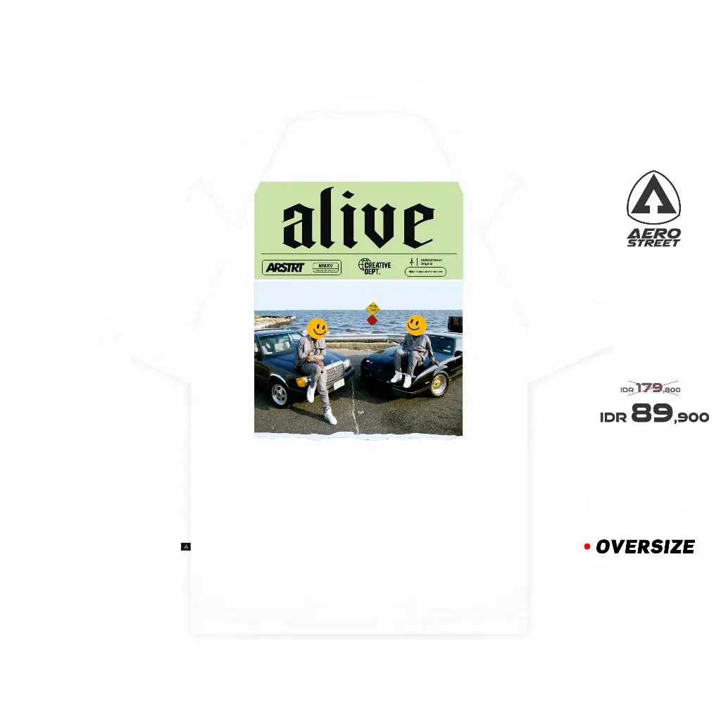 Aerostreet T Shirt Oversize Alive Putih Kaos T Shirt FBDAA
