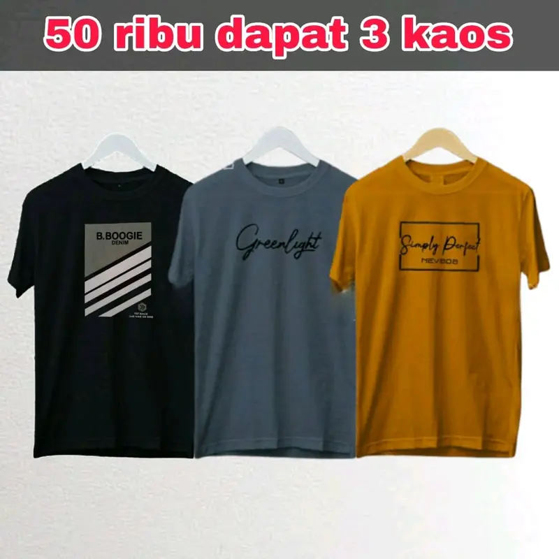 paket kaos pria sablon keren lengan pendek isi 3 0