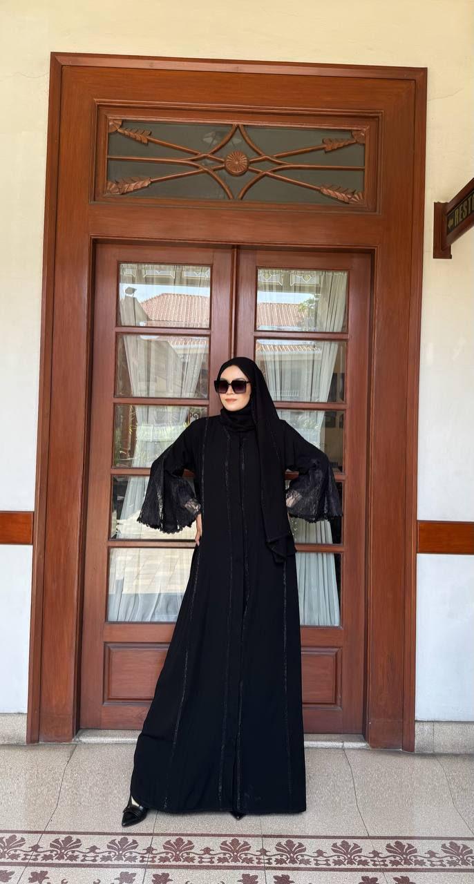 Kinara Brokat Abaya Hitam Raya Muslim Gamis Arab Dewasa Wanita Umroh Mata Hitam Dress Syari Maxi Turki Bordir Remaja Lebaran Mewah Pesta Kondangan Kinara Brokat Cantik Outer Kombinasi