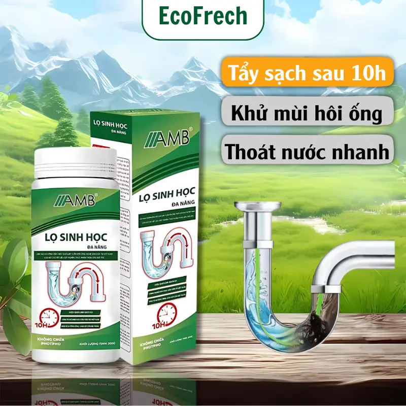 Bột thông cống sinh học AMB thông tắc cống, bồn rửa mặt, bồn cầu khử mùi hôi, cặn bẩn EcoFresh Làm Sạch 0