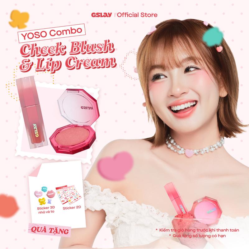 Combo GSLAY Sorbet Má hồng kem hóa phấn mịn lì, nhũ dễ tán bền màu 5gr và Son kem thuần chay che phủ rãnh môi, giữ màu lâu trôi 4gr