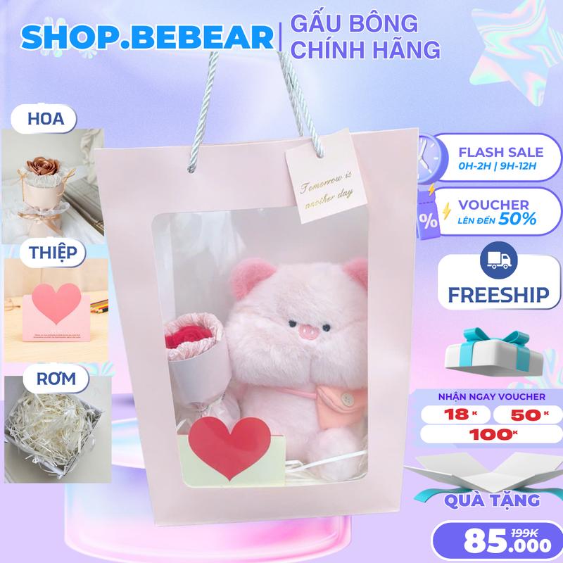 SHOP.BEBEAR Hộp Set Quà Tặng Gấu Bông Dễ Thương Kèm Túi Hộp Mica Bó Hoa Thiệp Giấy Vụn Tặng Sinh Nhật Cho Bé Quà Tặng Bạn Gái