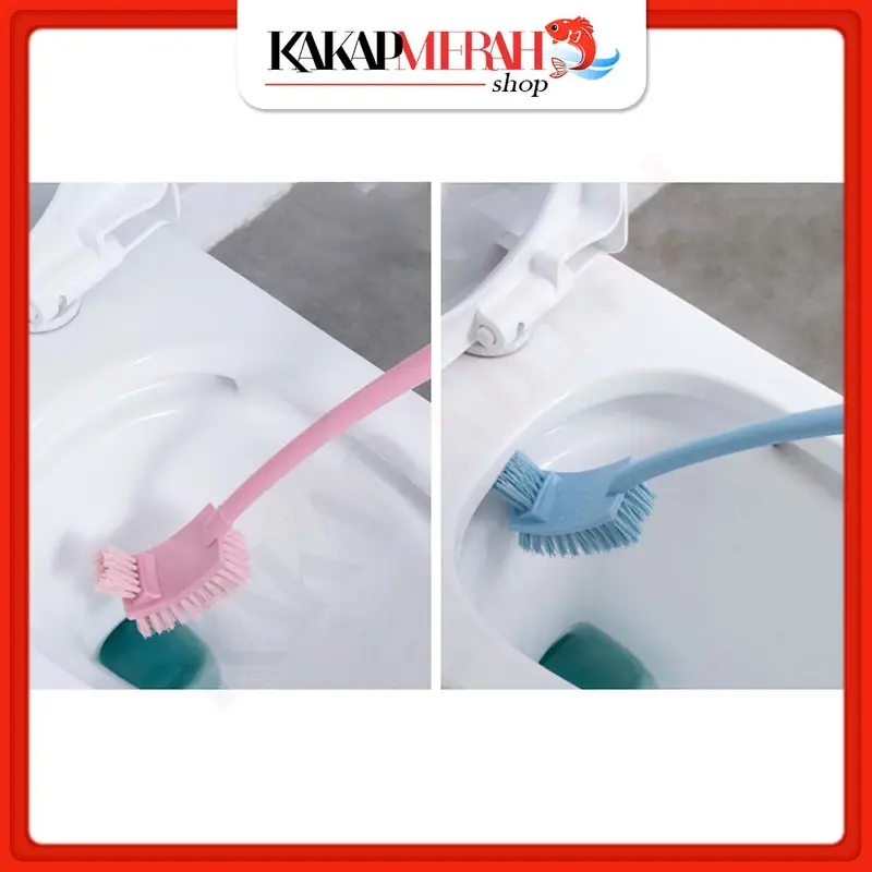 Sikat Kloset Kamar Mandi WC 2 Sisi Gagang Panjang Bulu Plastik Toilet Brush Serbaguna 3