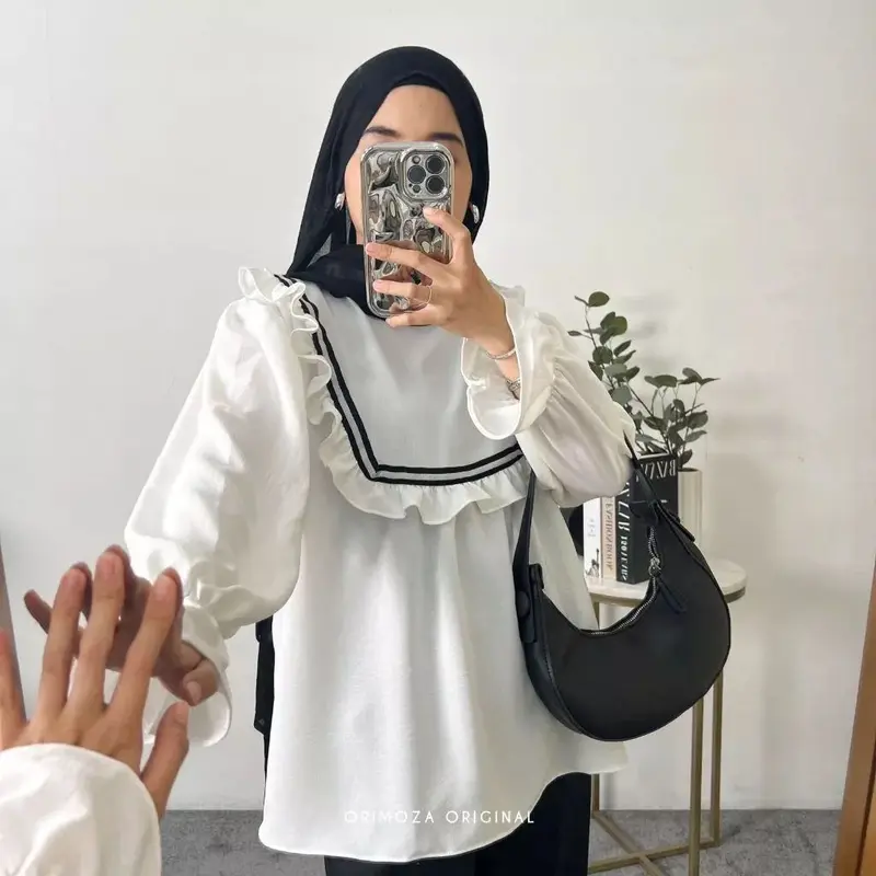 Atasan Wanita BONI TOP Blouse Lengan Panjang Ruffle Pita 0