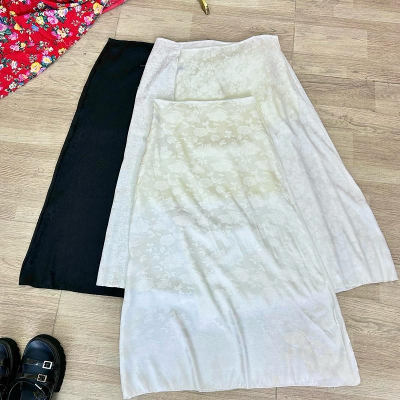 XẢ KHO Chân Váy Gấm Hoa Trắng Dài 85cm
