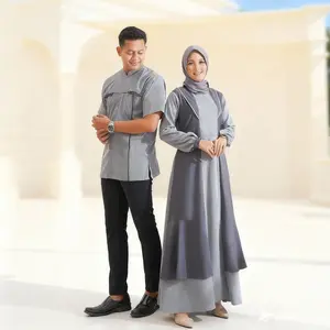Silmi Baju Gamis Hafsah & Koko Hafiz Couple Pasangan Simple Mewah Charcoal Abu Abu Material Madina Catton Superfine Busui Friendly Wudhu Friendly
