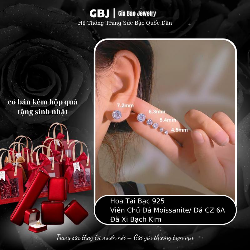 Hoa Tai Bạc V.ỏ X.o.à.n XI KIM 6 Chấu chốt vặn Đ.á CZ Thuỵ Sỹ - Đ.á Moissanite Phong Cách Unisex GBJ685